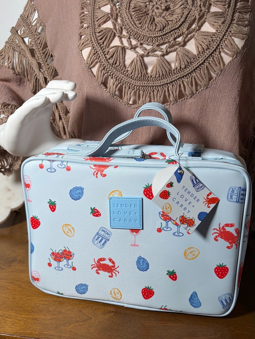 Tender Love + Carry - Blue Coastal Print Hanging Weekender Travel Bag